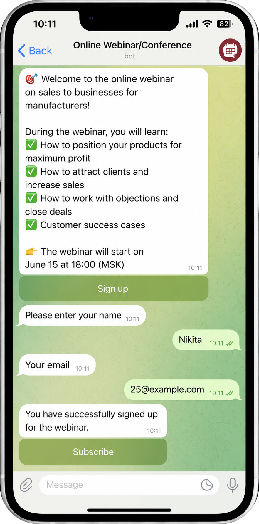 Telegram bot for events - registration