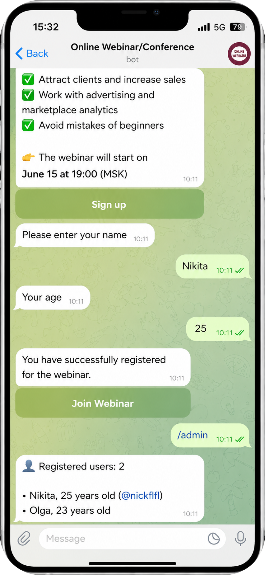 Telegram bot for events - interface