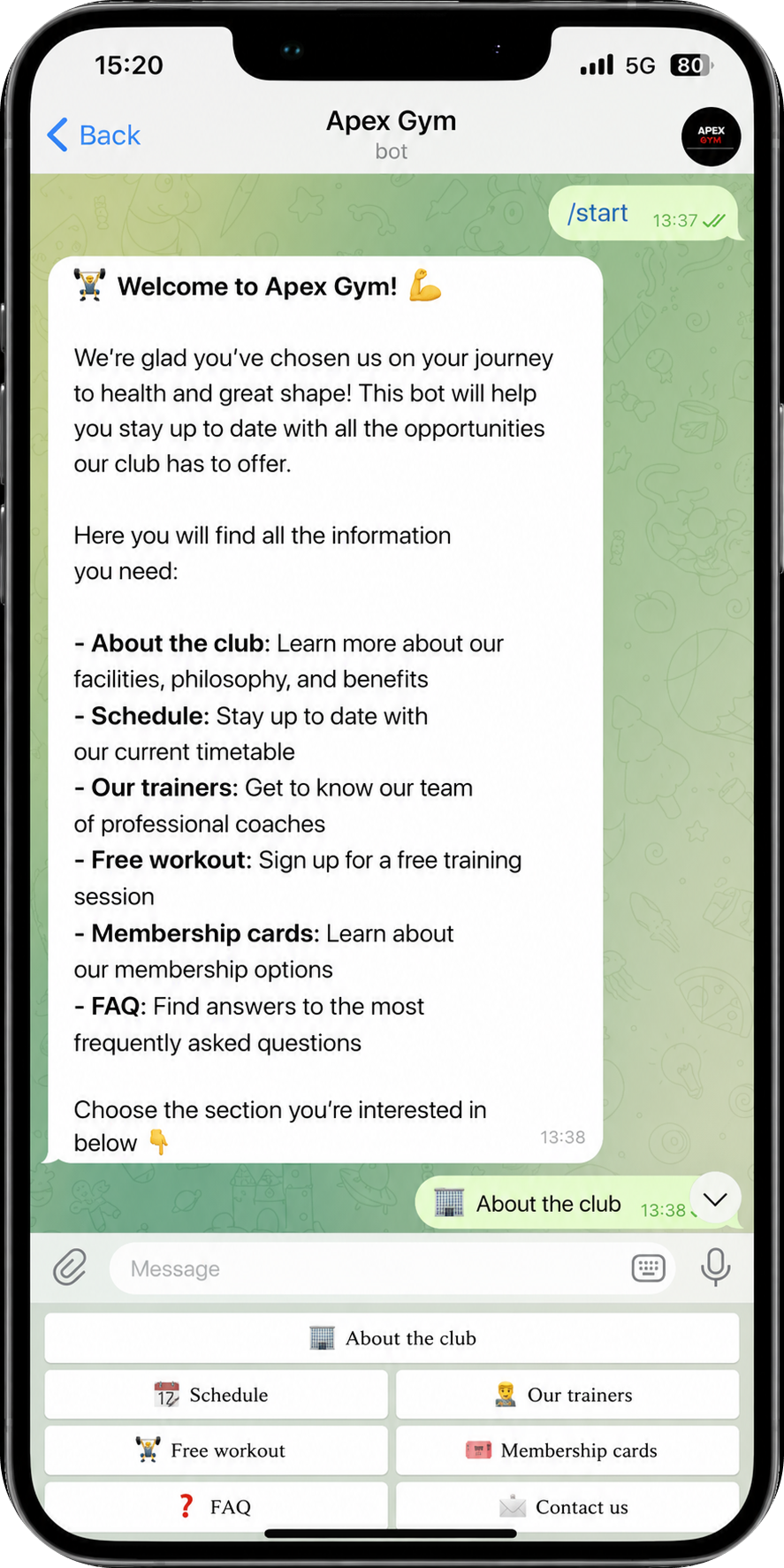 Telegram bot for a gym - visual
