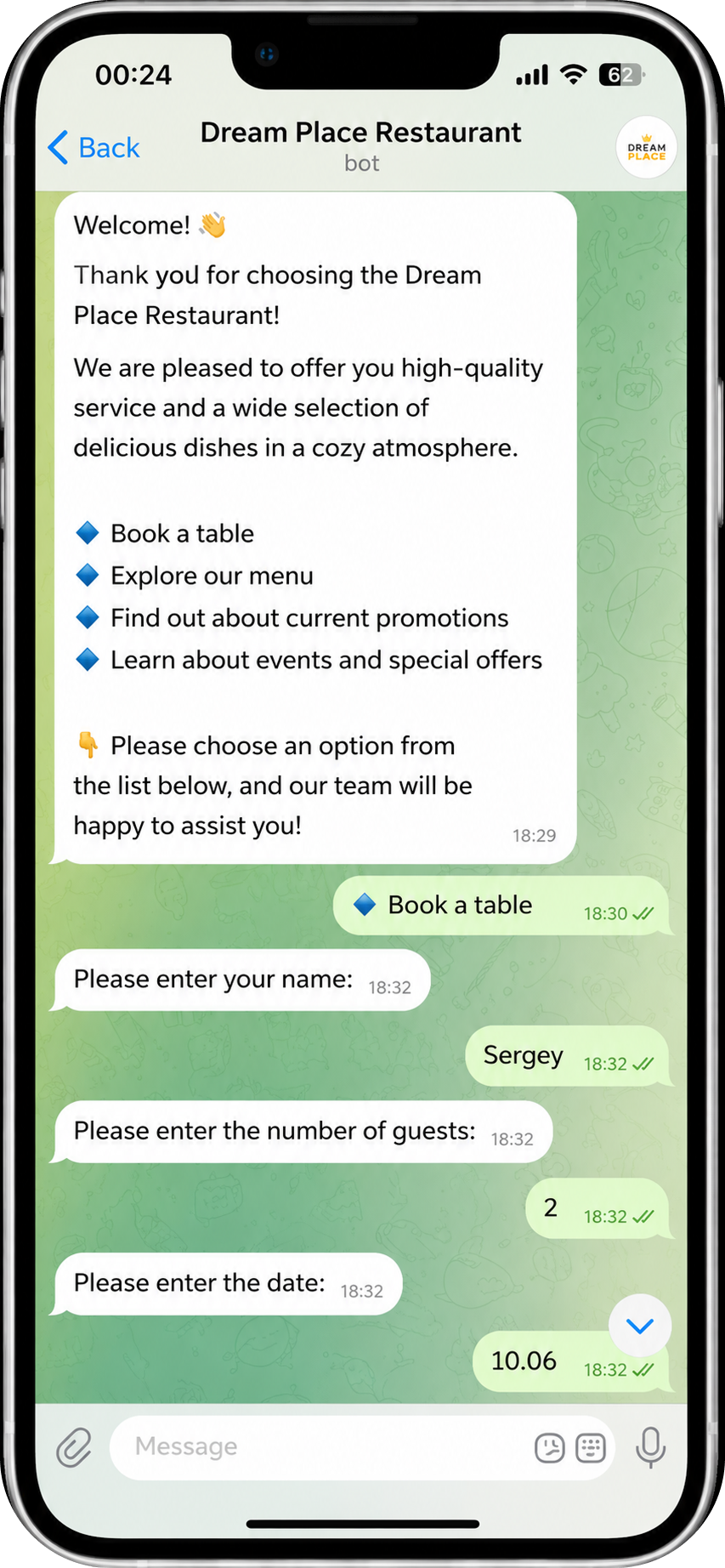 Telegram bot - Booking